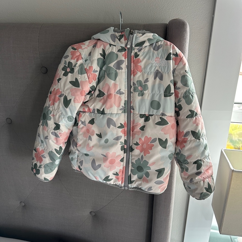 The North Face Floral Puffer Jacket White Pink Gray